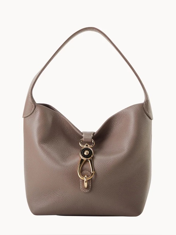Dooney & Bourke Lucca Pebbled Leather Logo Lock Hobo Taupe